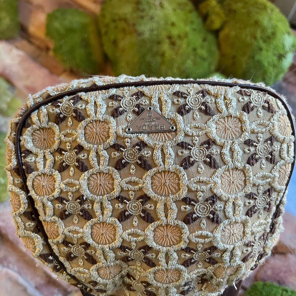 PRADA Mini Beige Metallic Brocade Evening Bag - Picture 10 of 11